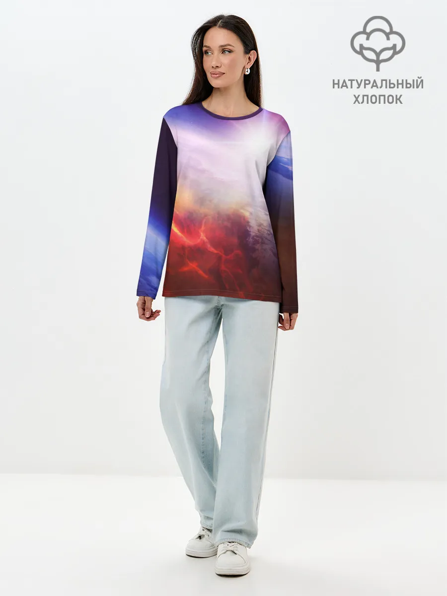 Лонгслив женский. Хлопок / Звезды в неоне