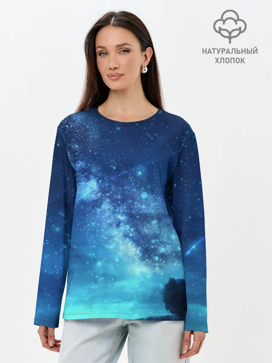 Лонгслив женский. Хлопок / Синяя Небо