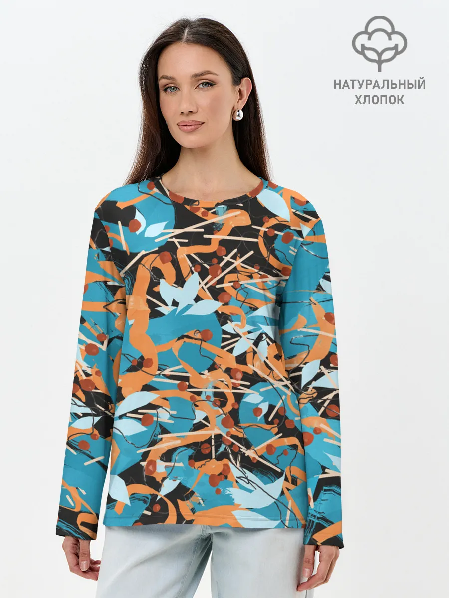 Лонгслив женский. Хлопок / Яркие линии