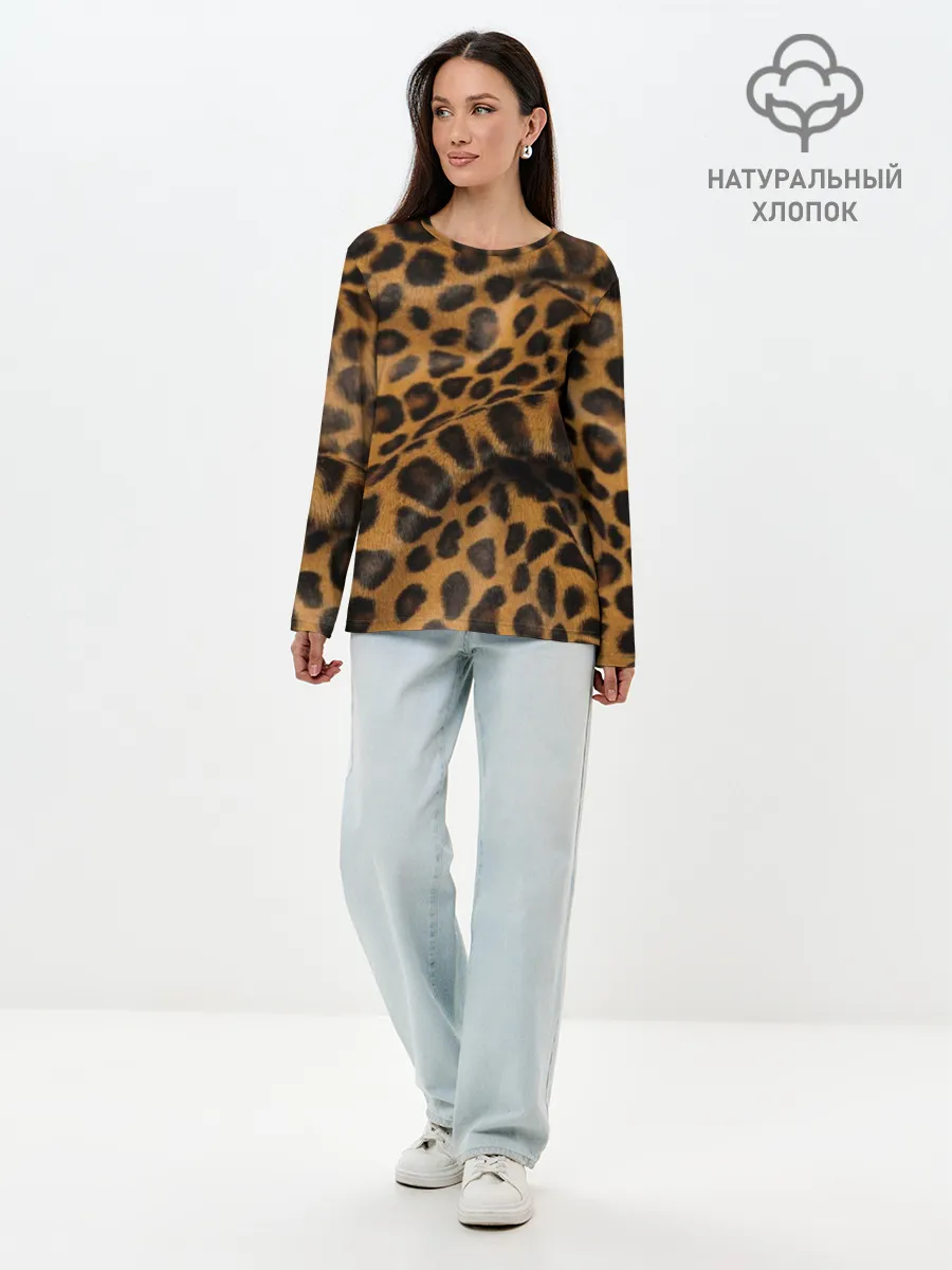 Лонгслив женский. Хлопок / Леопард
