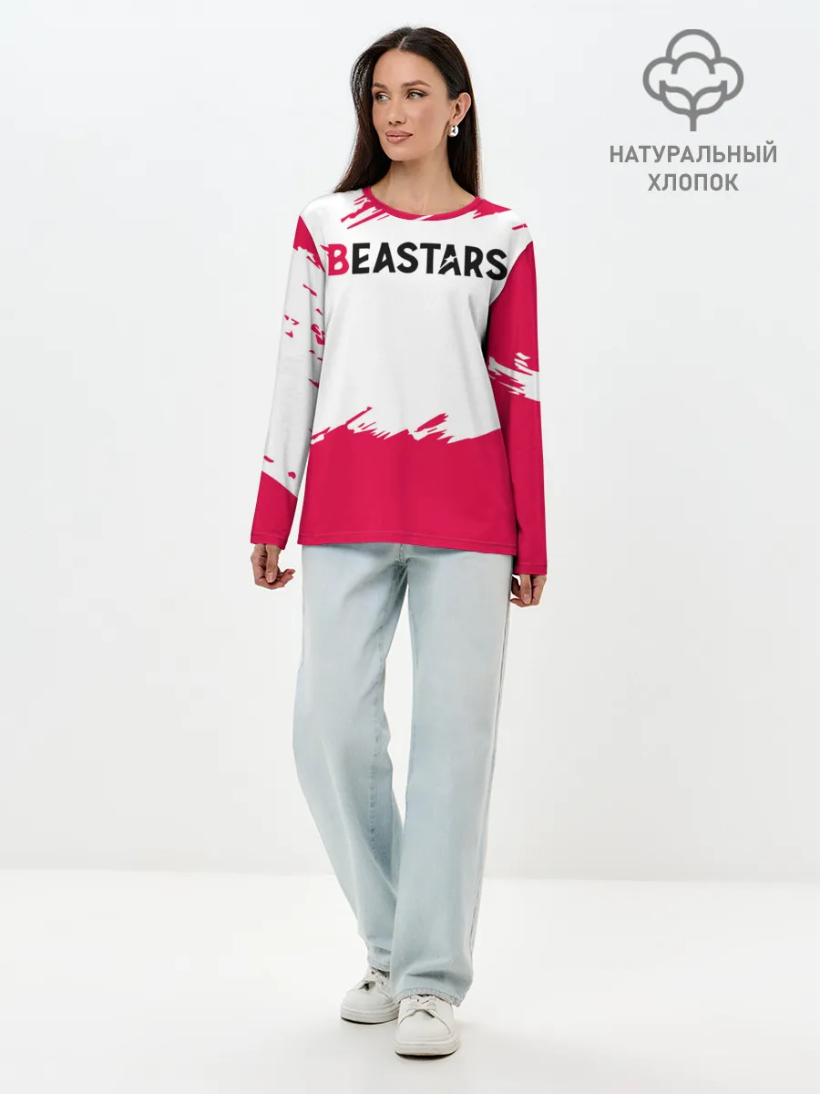 Лонгслив женский. Хлопок / Beastars белые линии