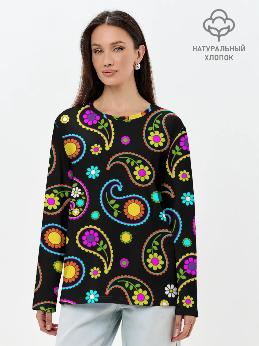 Лонгслив женский. Хлопок / ЦВЕТЫ