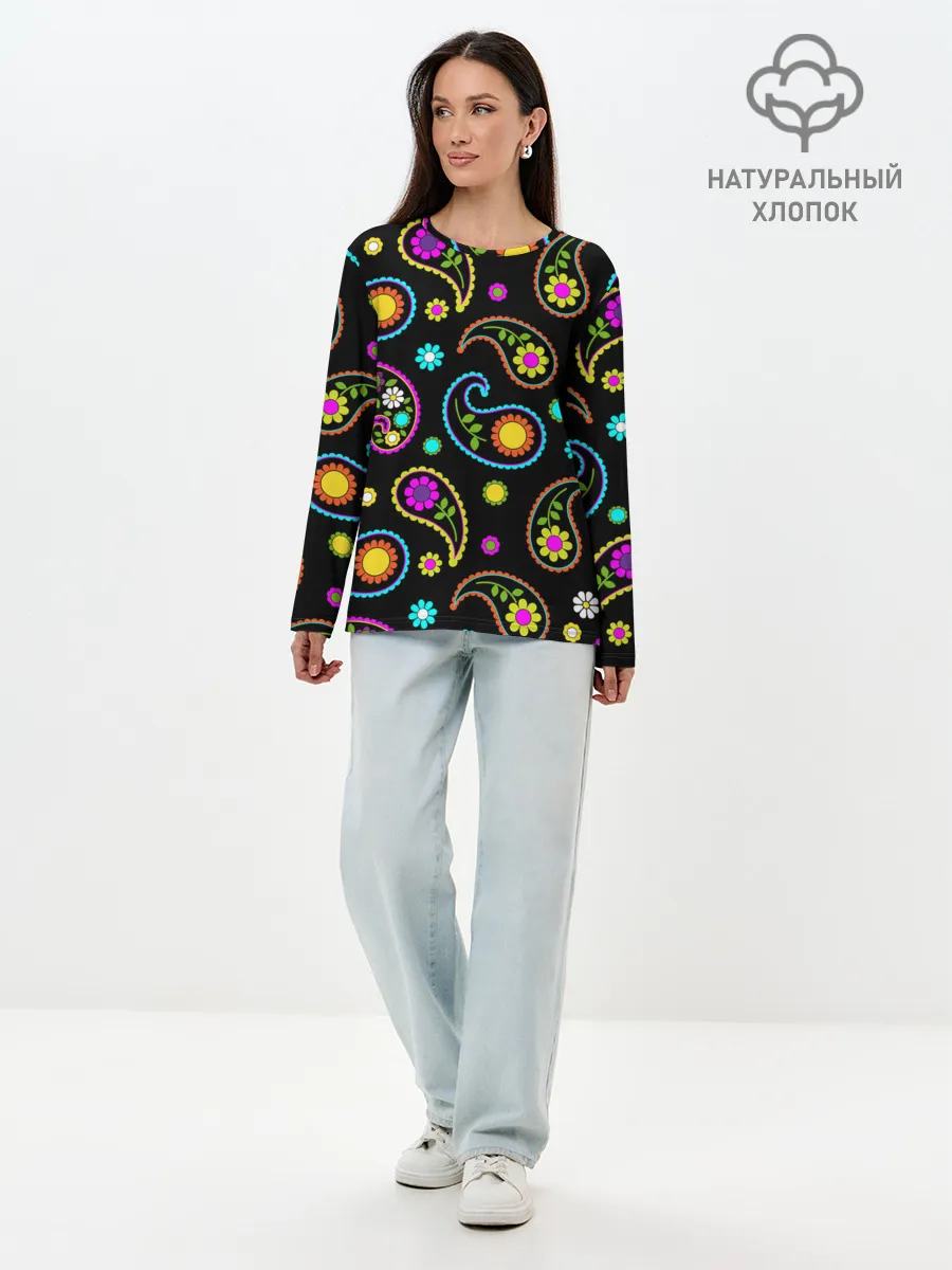 Лонгслив женский. Хлопок / ЦВЕТЫ