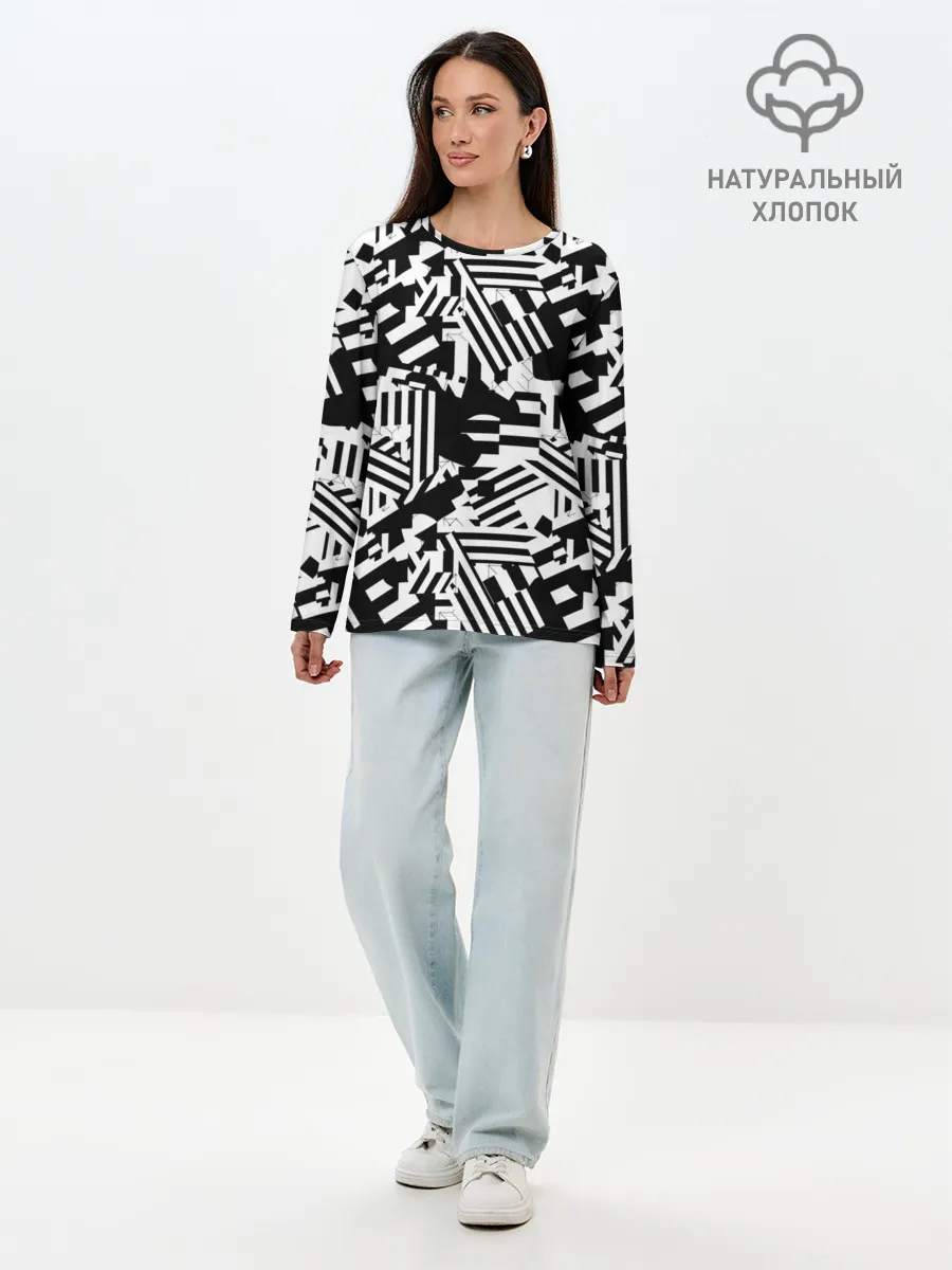 Лонгслив женский. Хлопок / Хаотичные линии