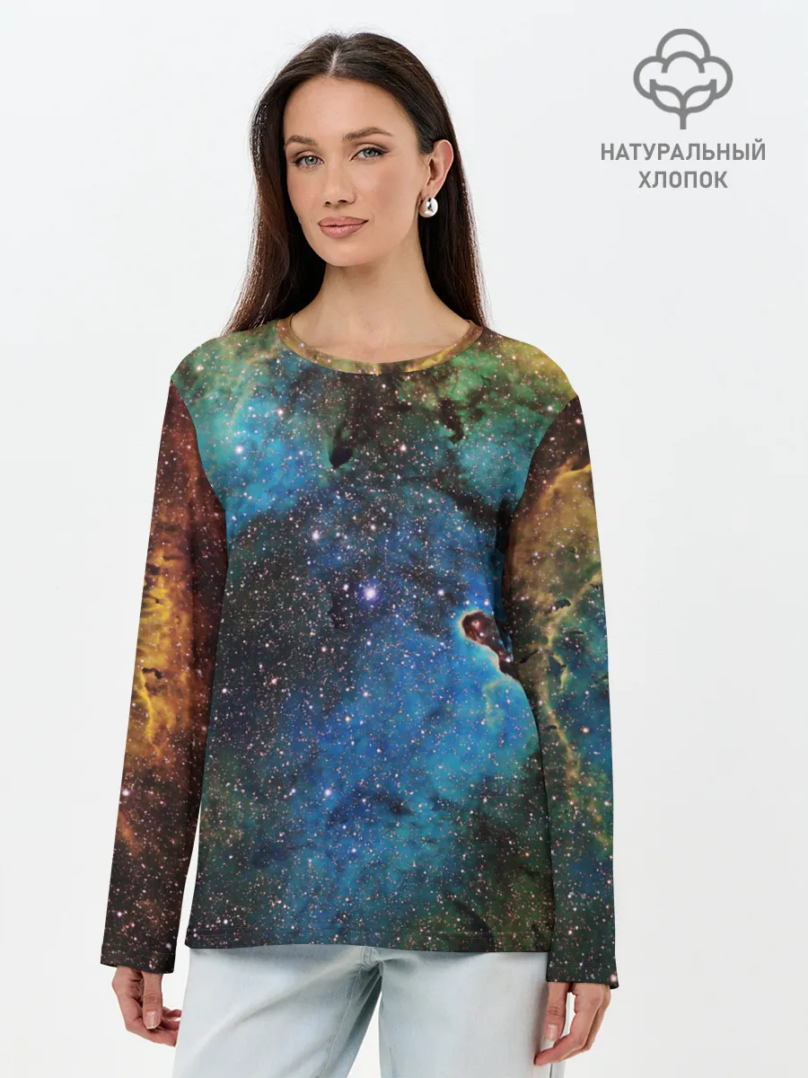 Лонгслив женский. Хлопок / Туманный космос