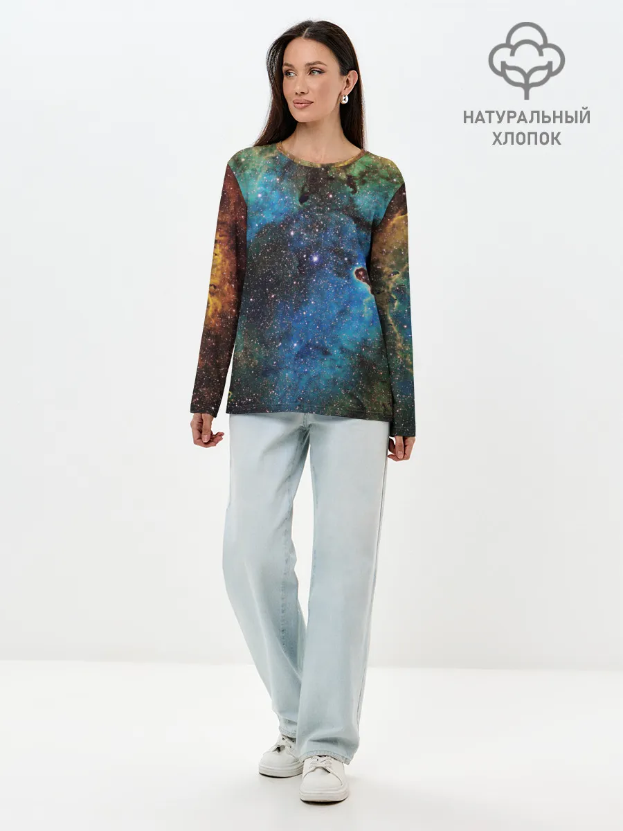 Лонгслив женский. Хлопок / Туманный космос
