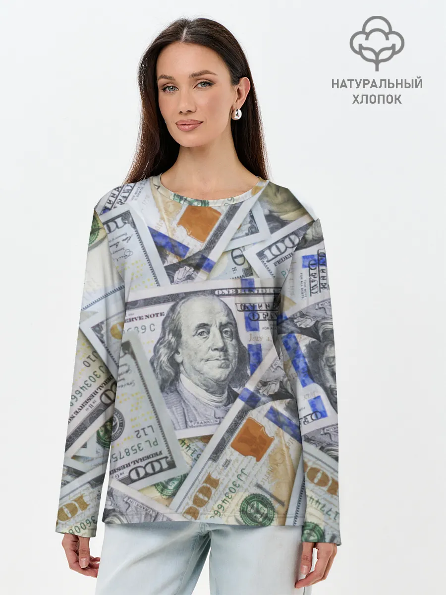 Лонгслив женский. Хлопок / Доллары
