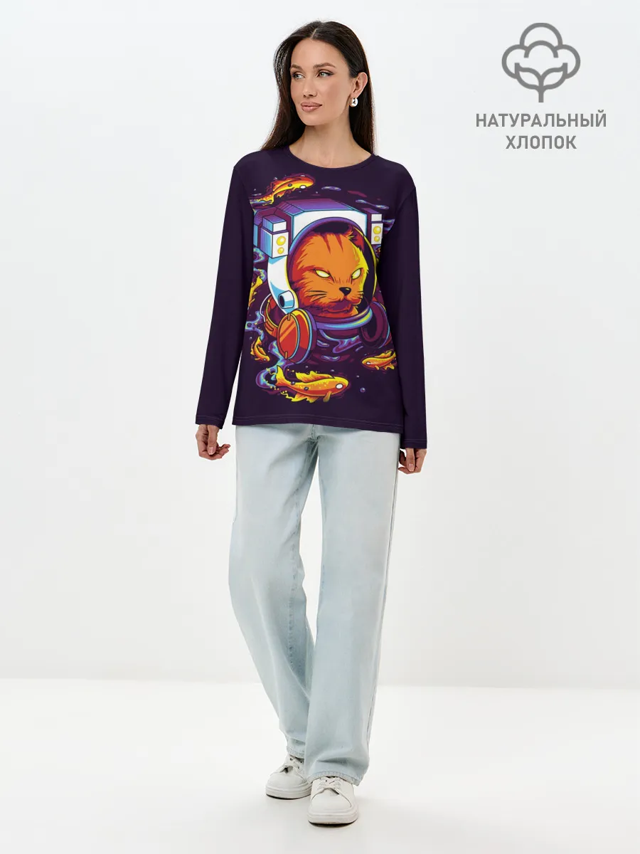 Лонгслив женский. Хлопок / Техно Кот