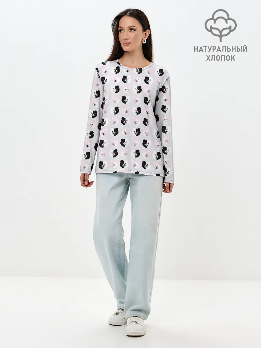 Лонгслив женский. Хлопок / Паттерн из монокум