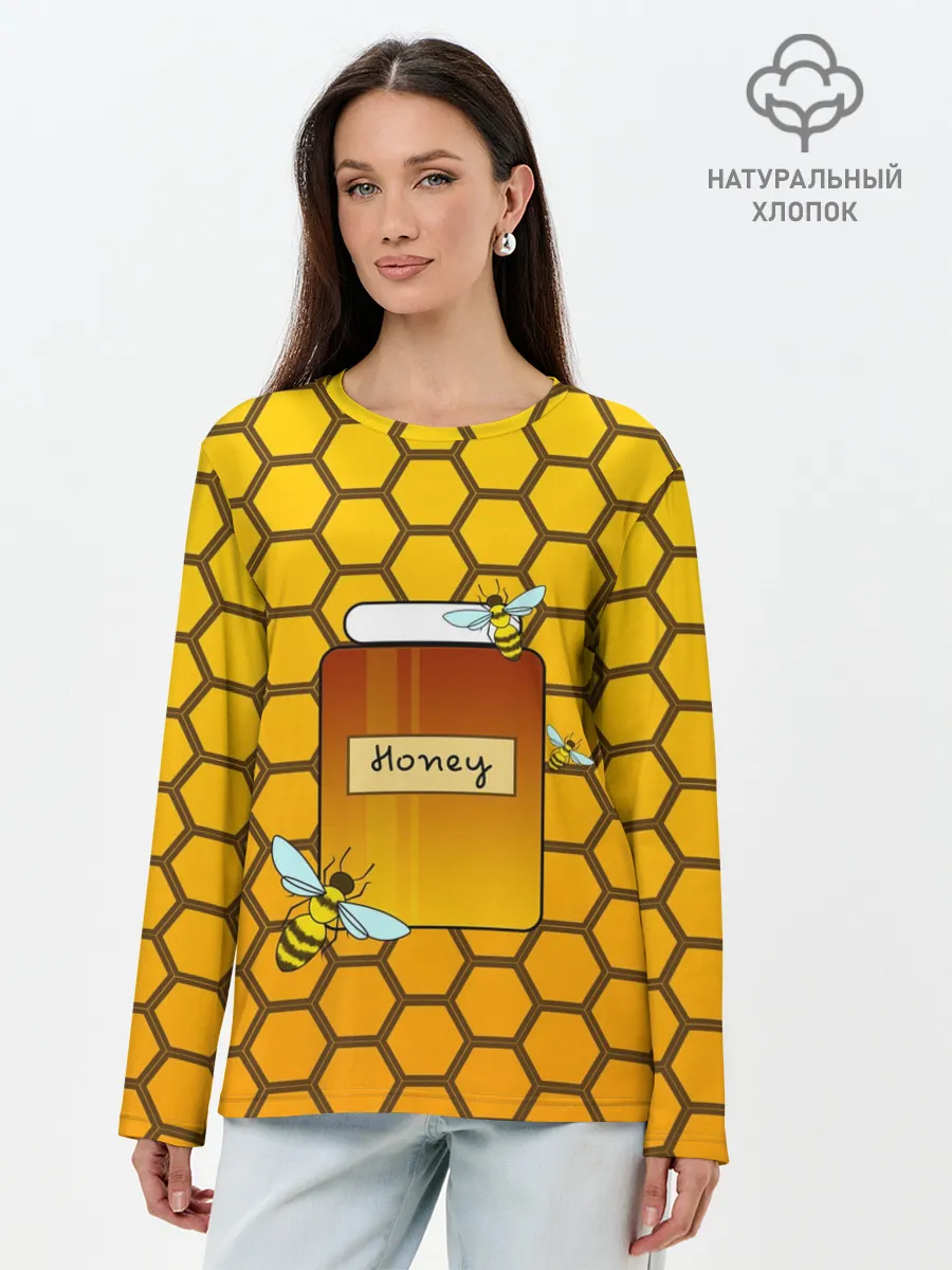 Лонгслив женский. Хлопок / Сладкий мёд