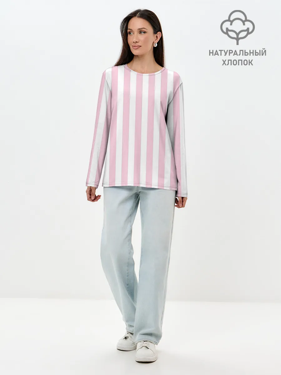 Лонгслив женский. Хлопок / Розовые линии
