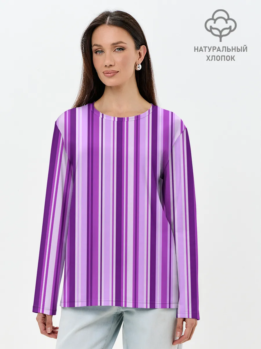 Лонгслив женский. Хлопок / Фиолетово-чёрные полосы
