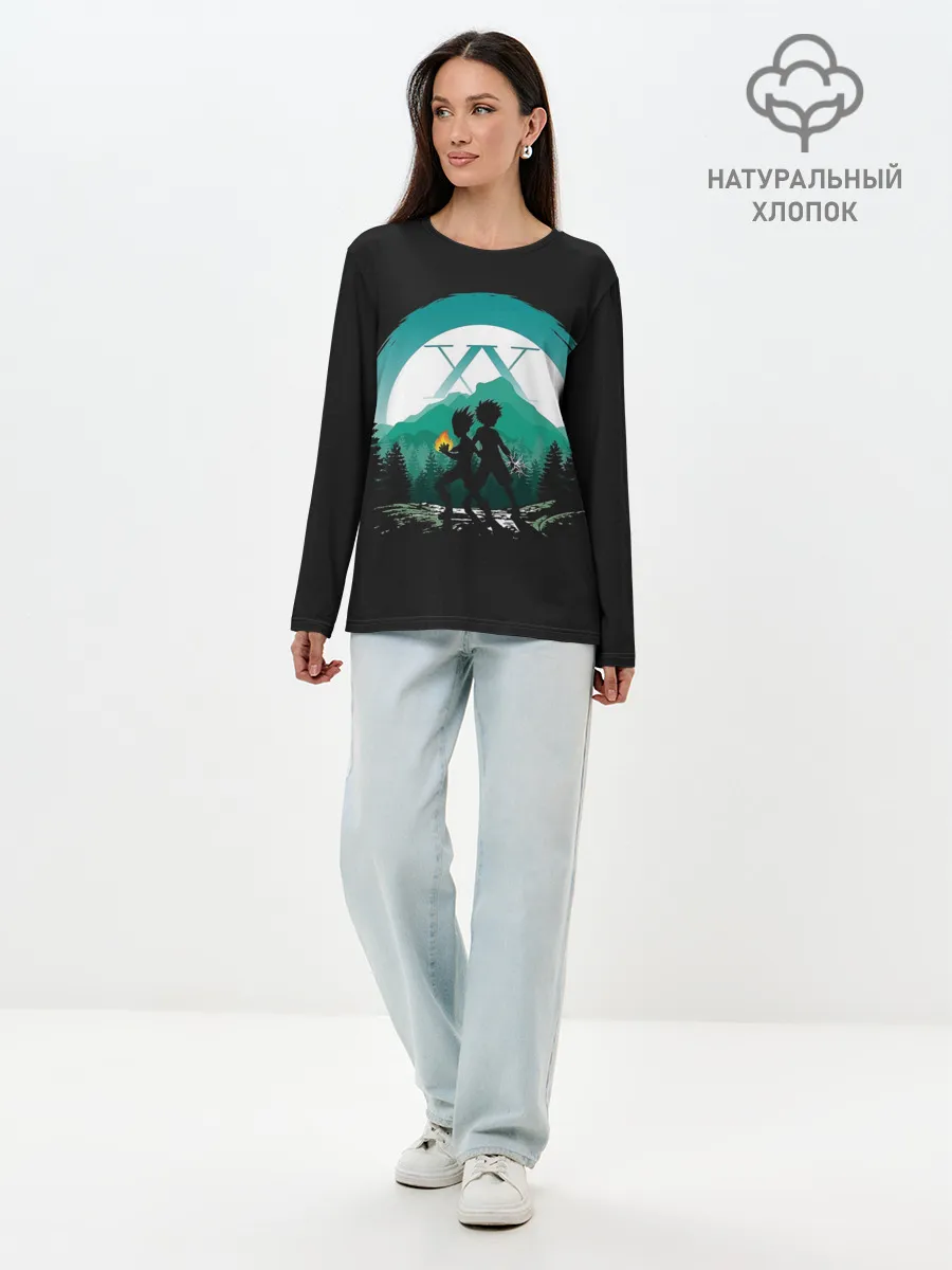 Лонгслив женский. Хлопок / HH в круге бирюзовом