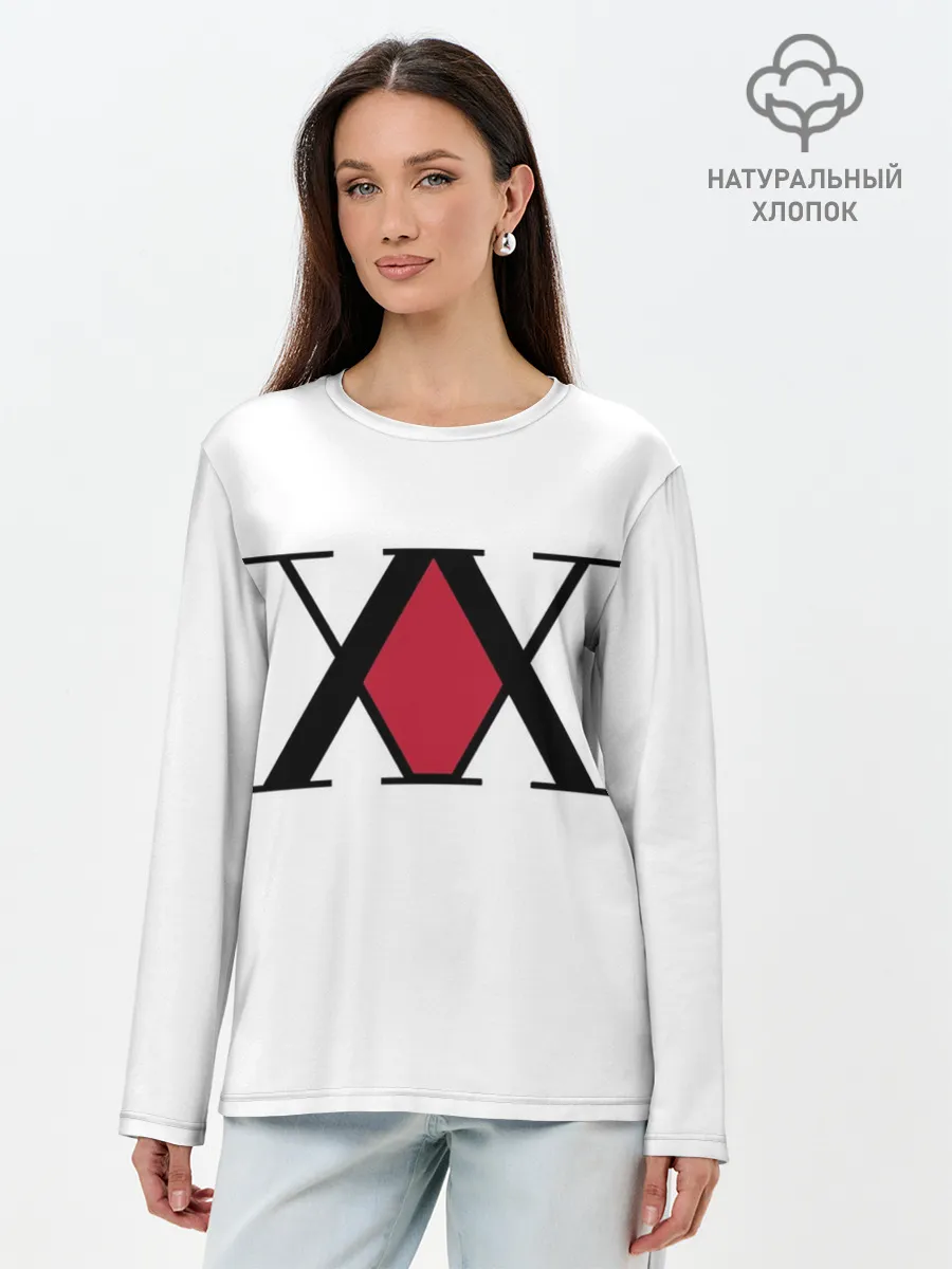 Лонгслив женский. Хлопок / XX посередине красное на белом