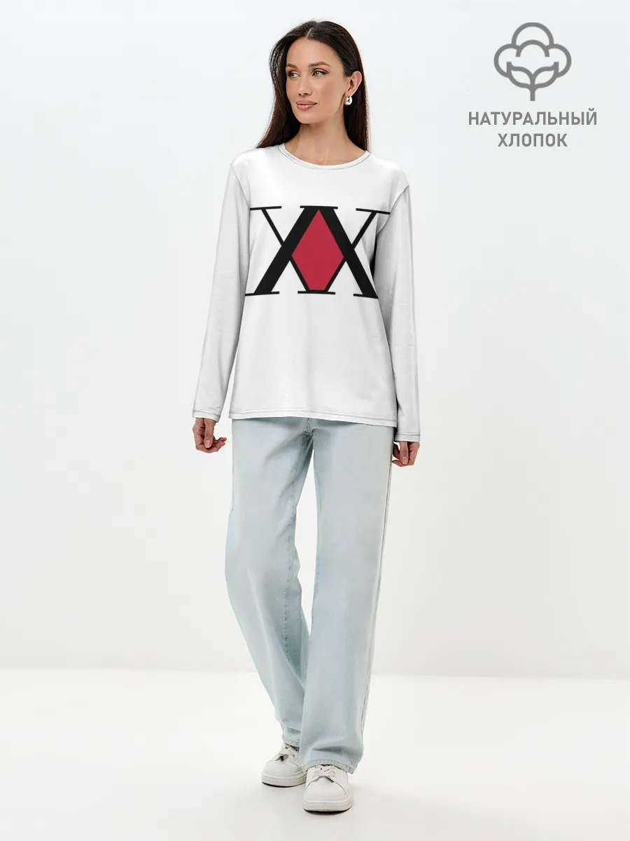 Лонгслив женский. Хлопок / XX посередине красное на белом