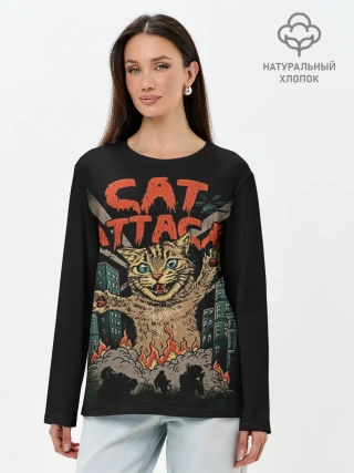 Лонгслив женский. Хлопок / Нападение гигантского котика