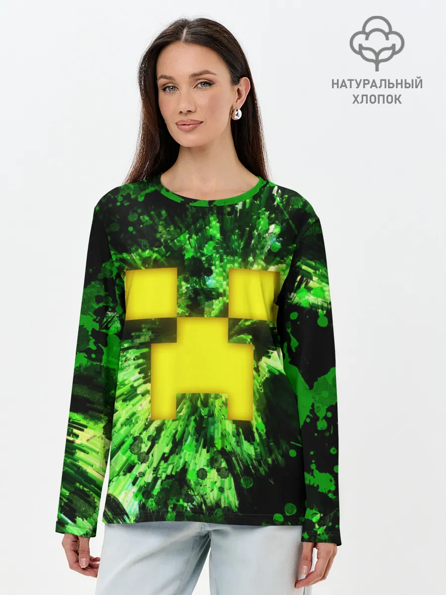 Лонгслив женский. Хлопок / Minecraft / Майнкрафт