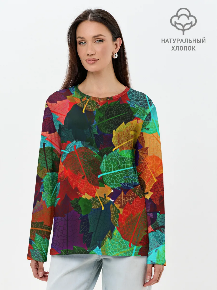 Лонгслив женский. Хлопок / Abstract Autumn Leaves