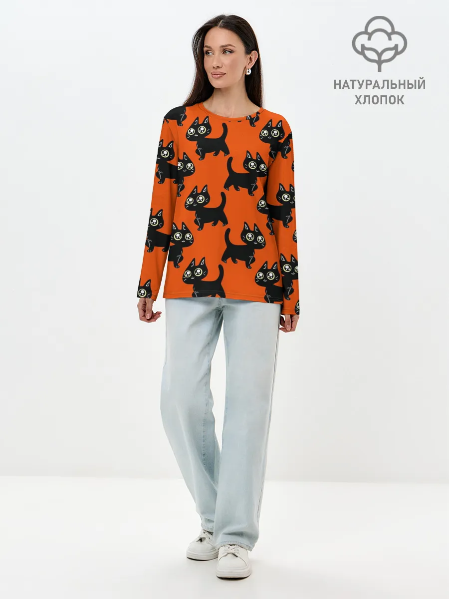 Лонгслив женский. Хлопок / HALLOWEEN CATS