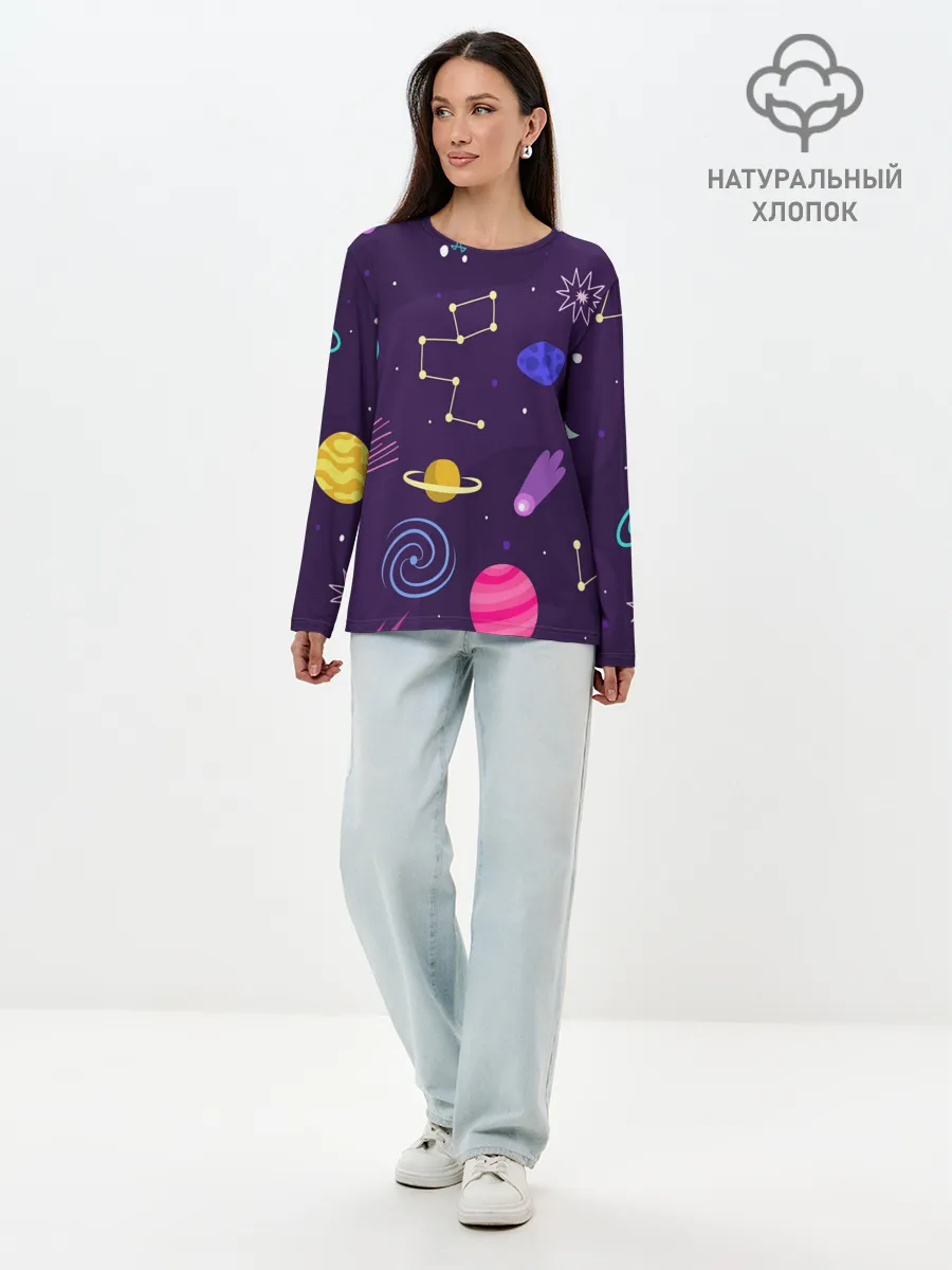 Лонгслив женский. Хлопок / Космический пейзаж