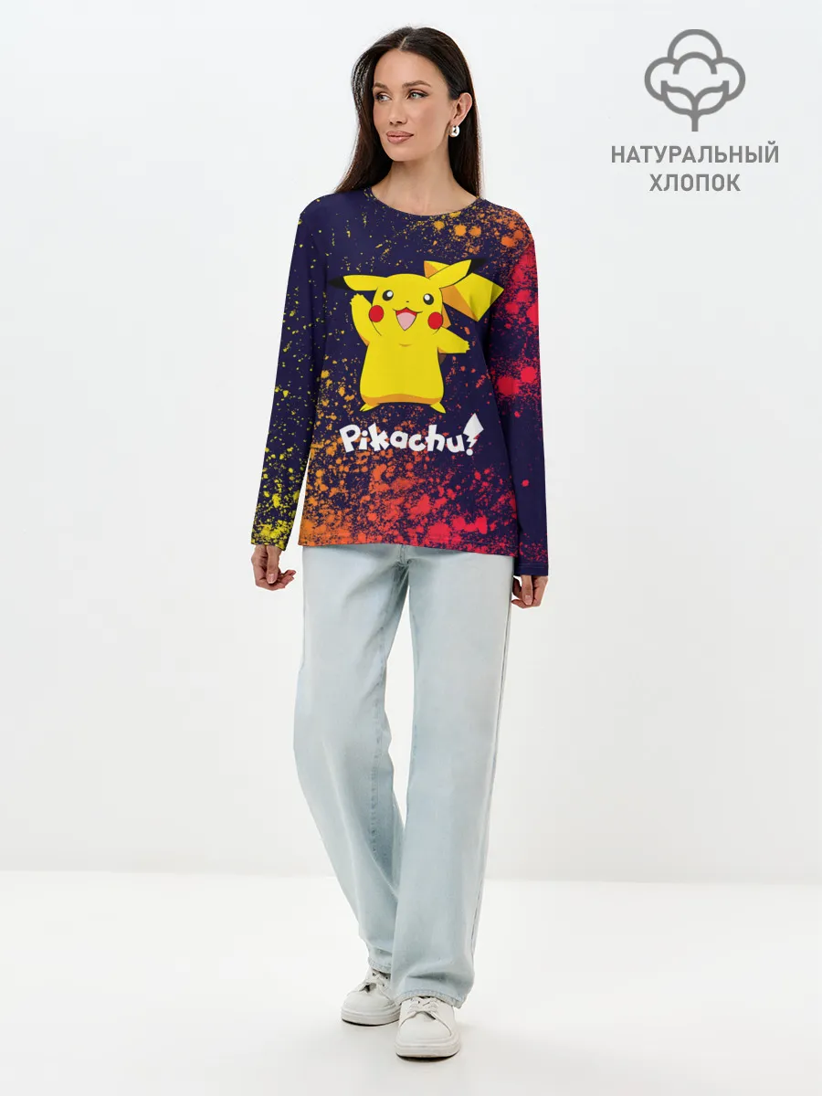 Лонгслив женский. Хлопок / ПИКАЧУ / PIKACHU