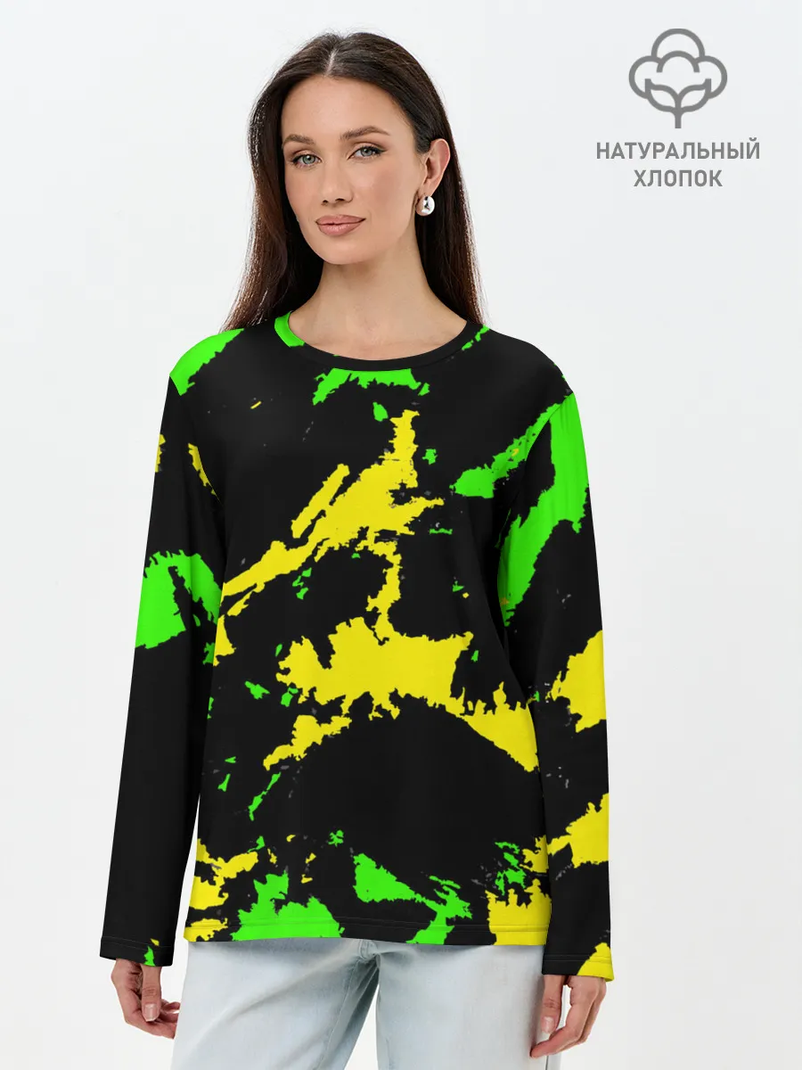 Лонгслив женский. Хлопок / Желто-зеленый