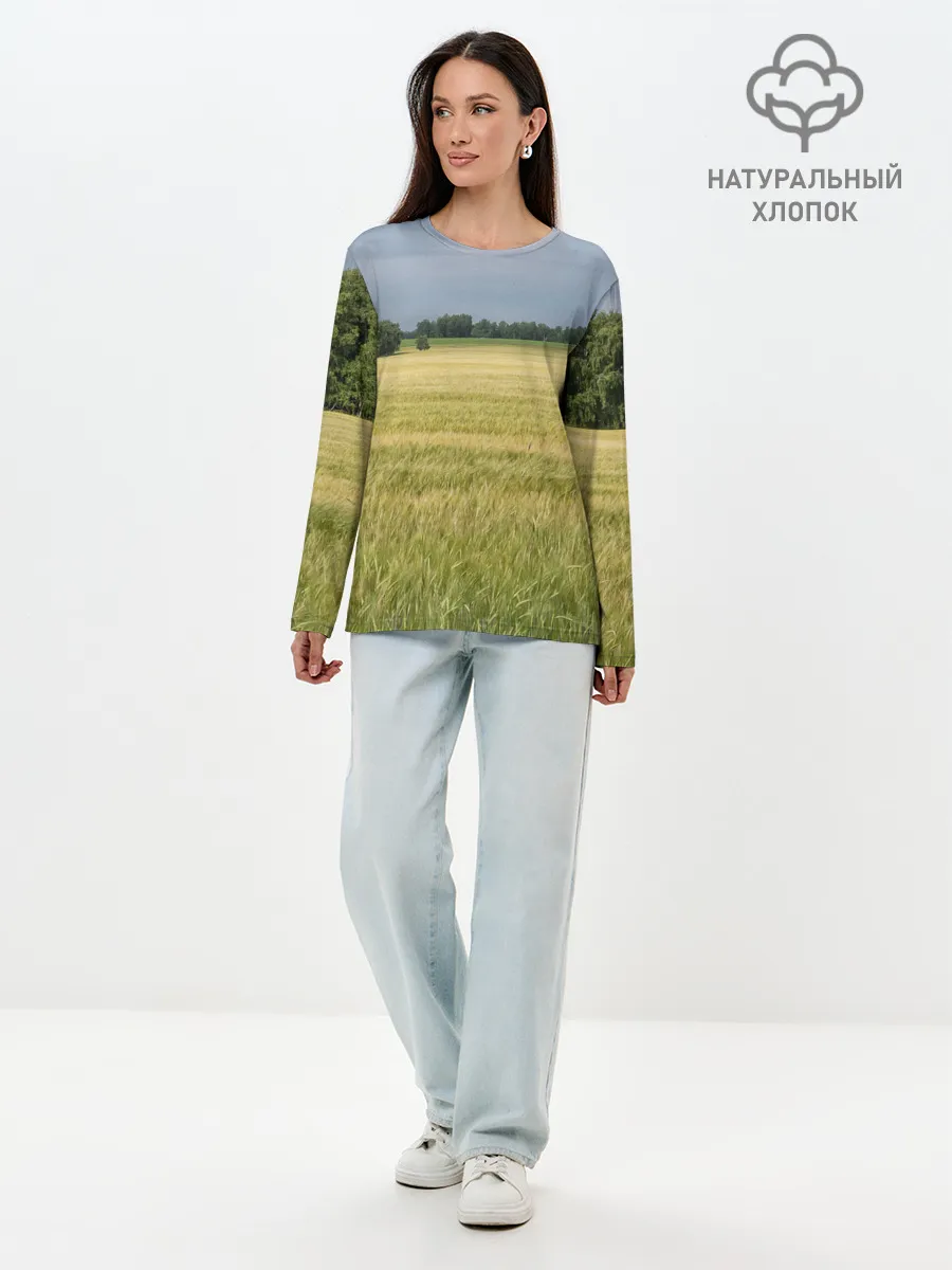 Лонгслив женский. Хлопок / Пшеничное поле