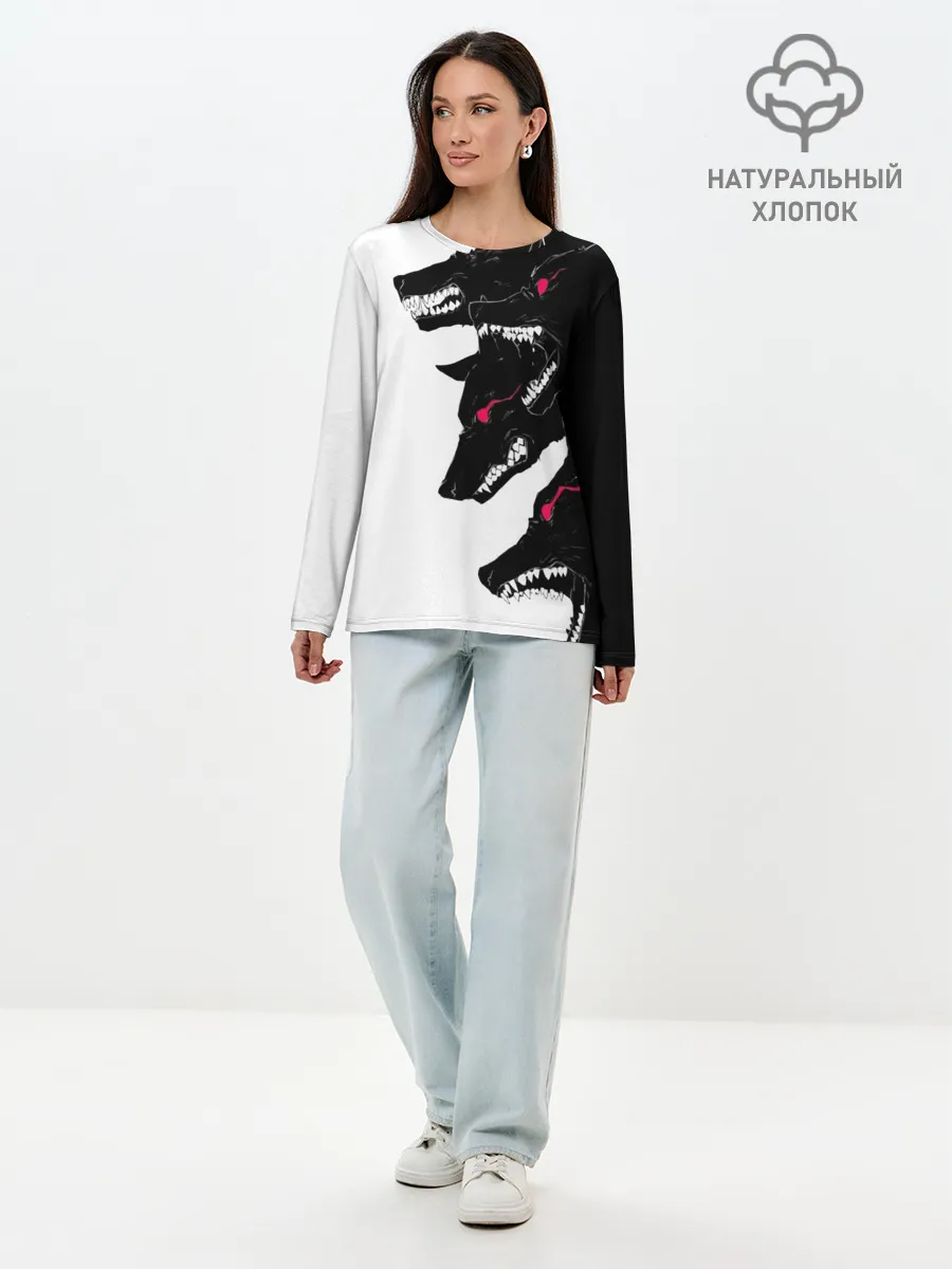 Лонгслив женский. Хлопок / Волки