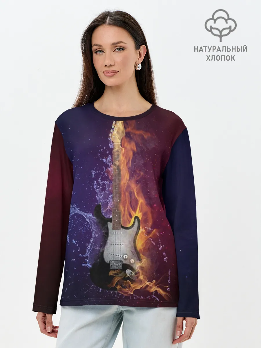 Лонгслив женский. Хлопок / Гитара огня