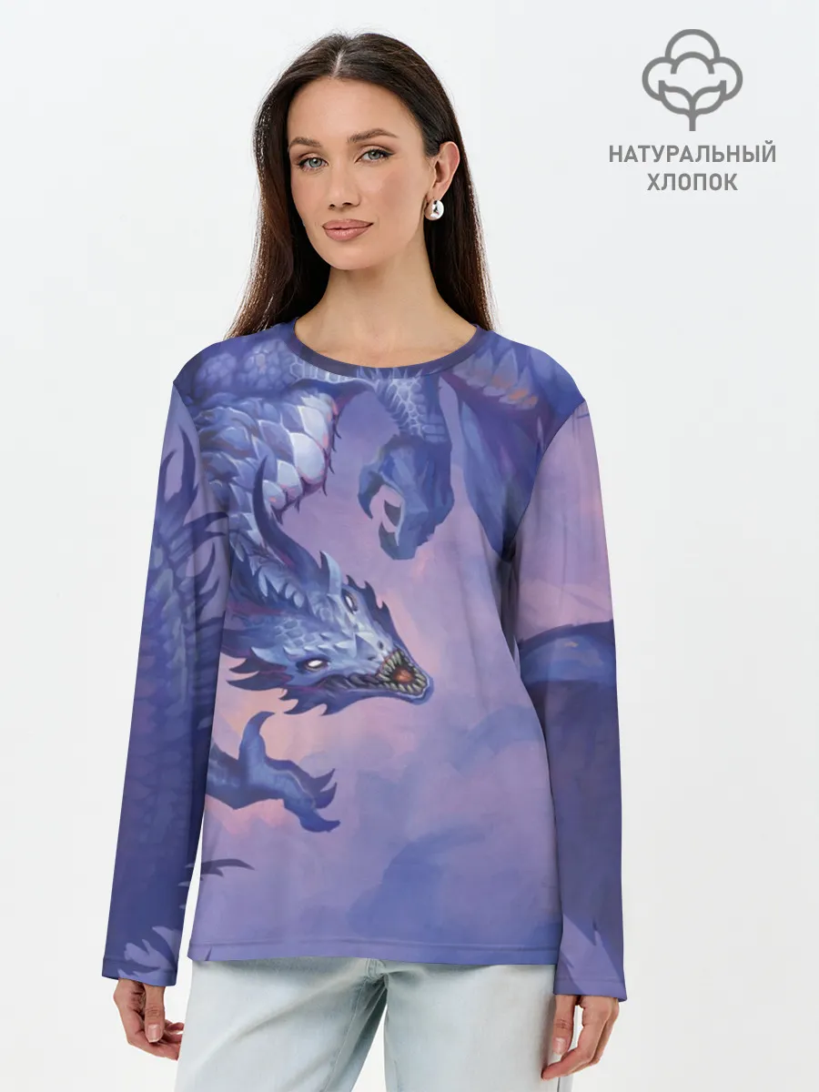 Лонгслив женский. Хлопок / Дракон воды
