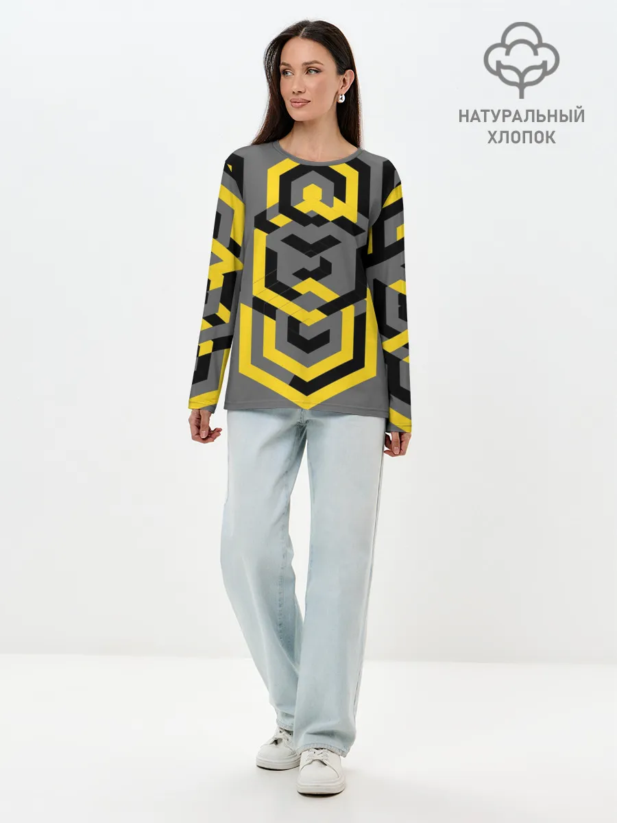 Лонгслив женский. Хлопок / Геометрия узор