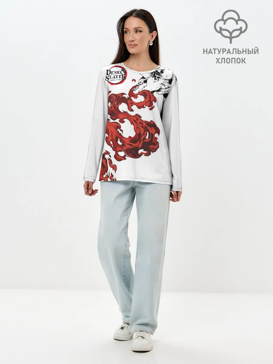 Лонгслив женский. Хлопок / Клинок, рассекающий демонов
