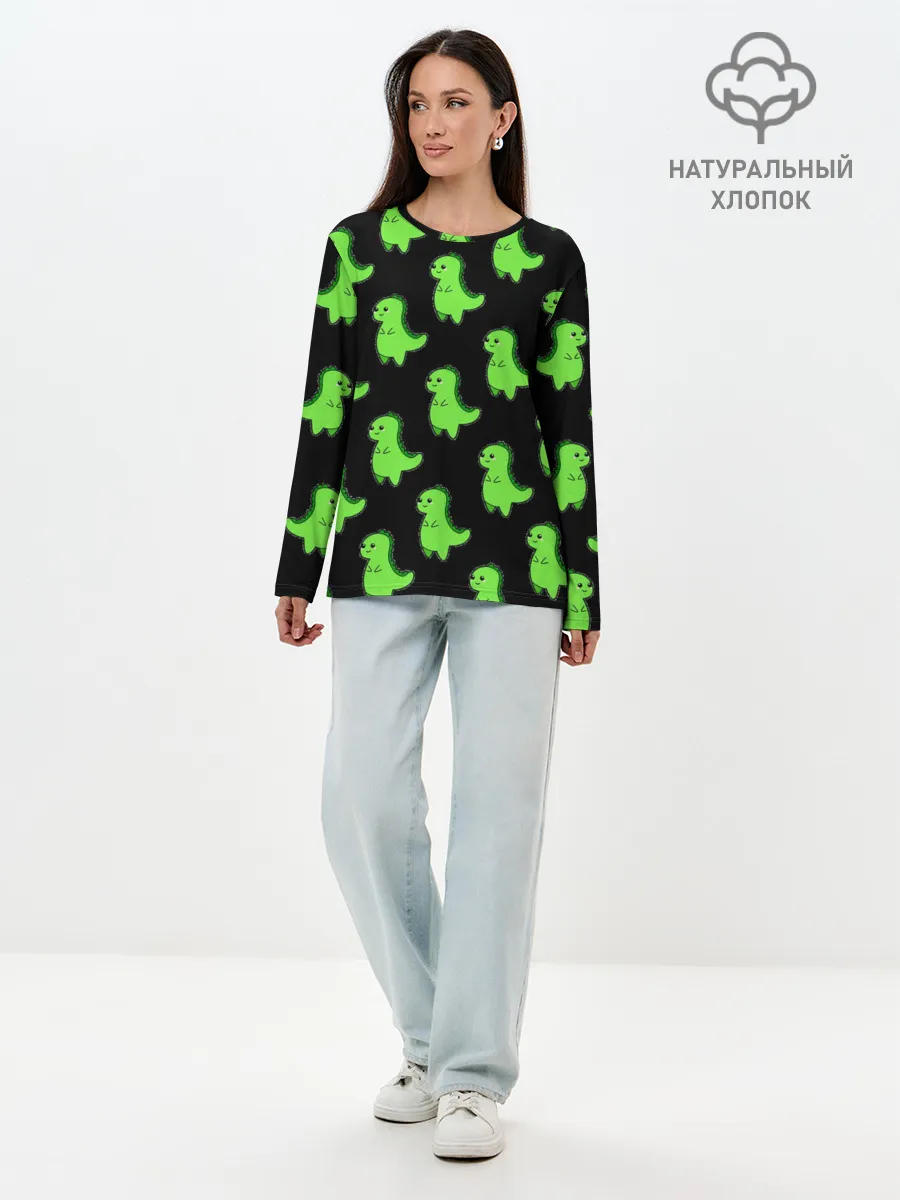 Лонгслив женский. Хлопок / Динозавры