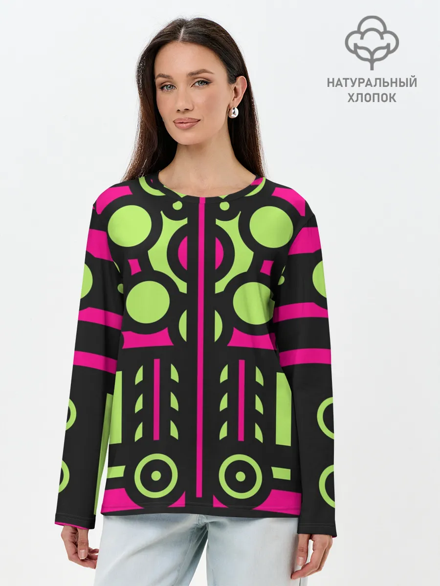 Лонгслив женский. Хлопок / Киберпанк механизмы