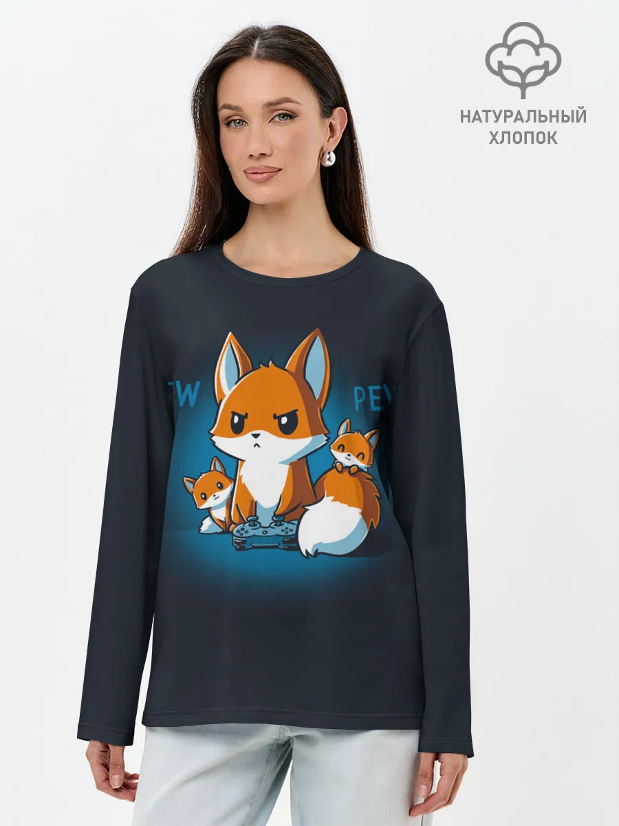 Лонгслив женский. Хлопок / Лисы-геймеры