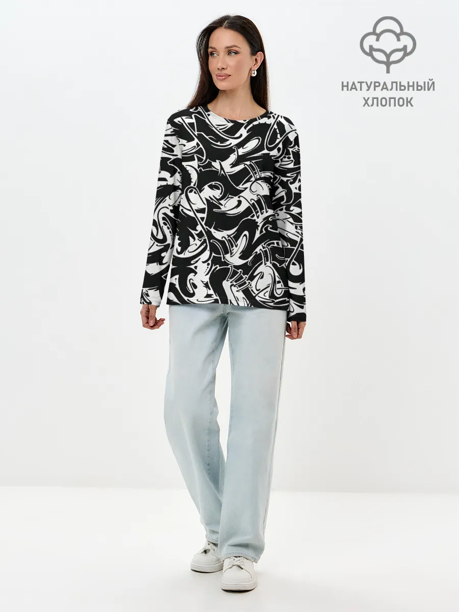 Лонгслив женский. Хлопок / Tattoo | BlackWhite