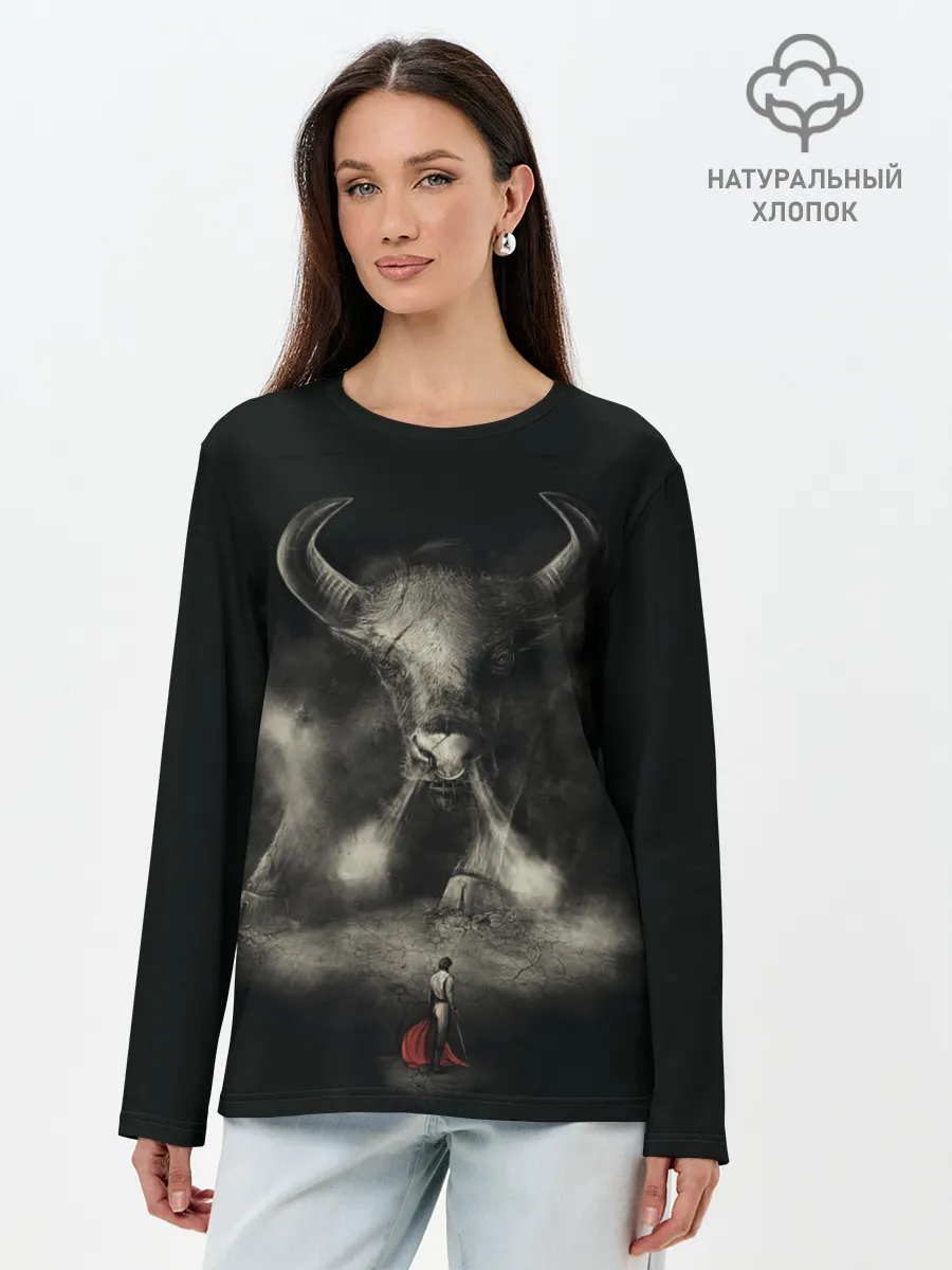 Лонгслив женский. Хлопок / Бык 2021