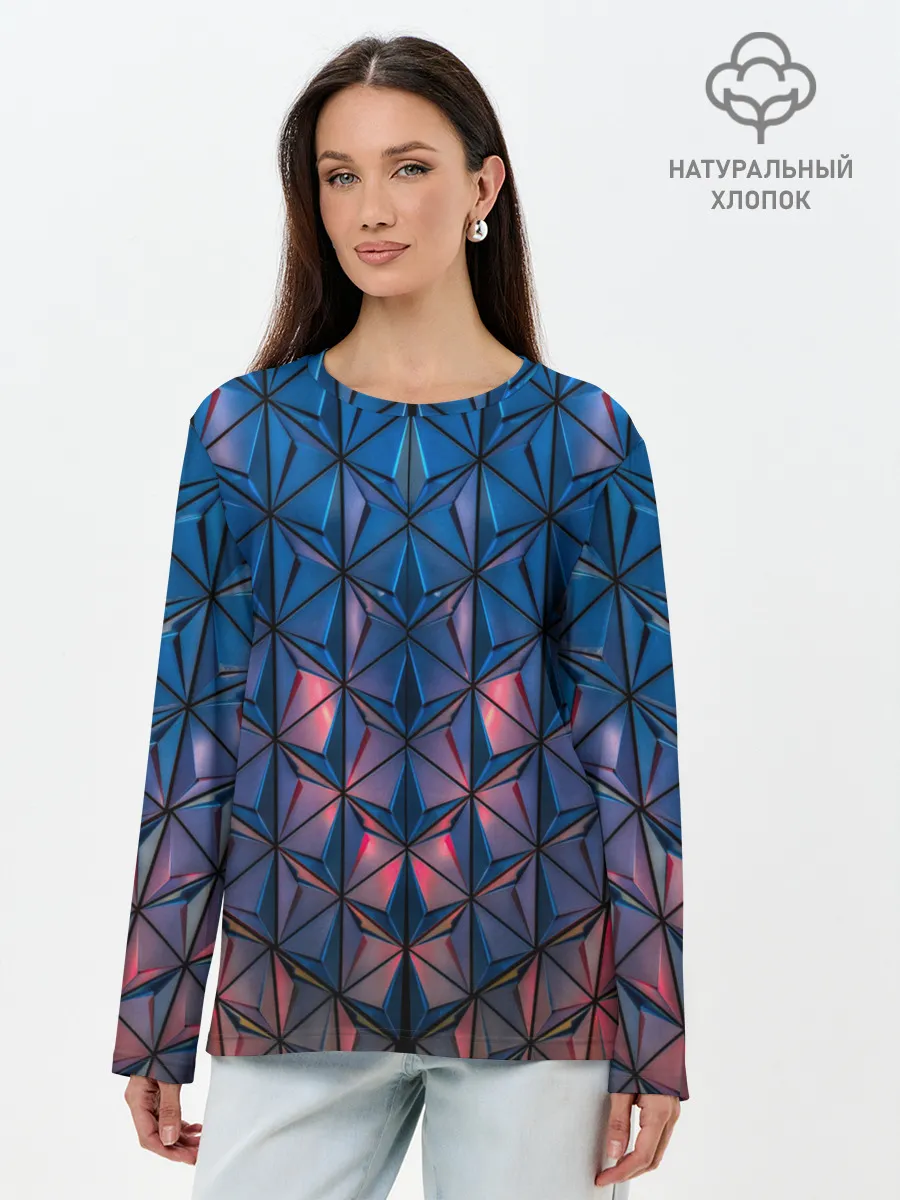 Лонгслив женский. Хлопок / Геометрический принт