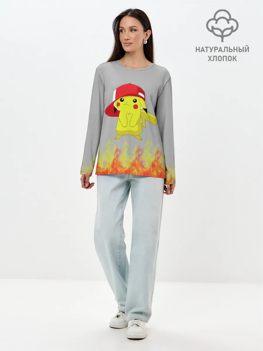 Лонгслив женский. Хлопок / Пикачу