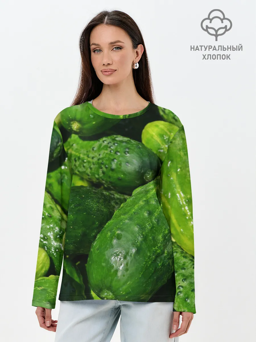 Лонгслив женский. Хлопок / Огурцы