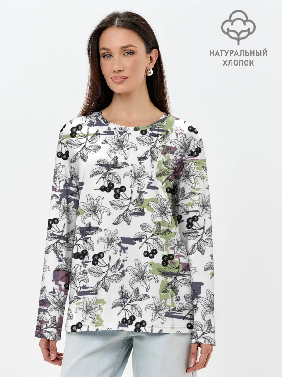 Лонгслив женский. Хлопок / Лилии