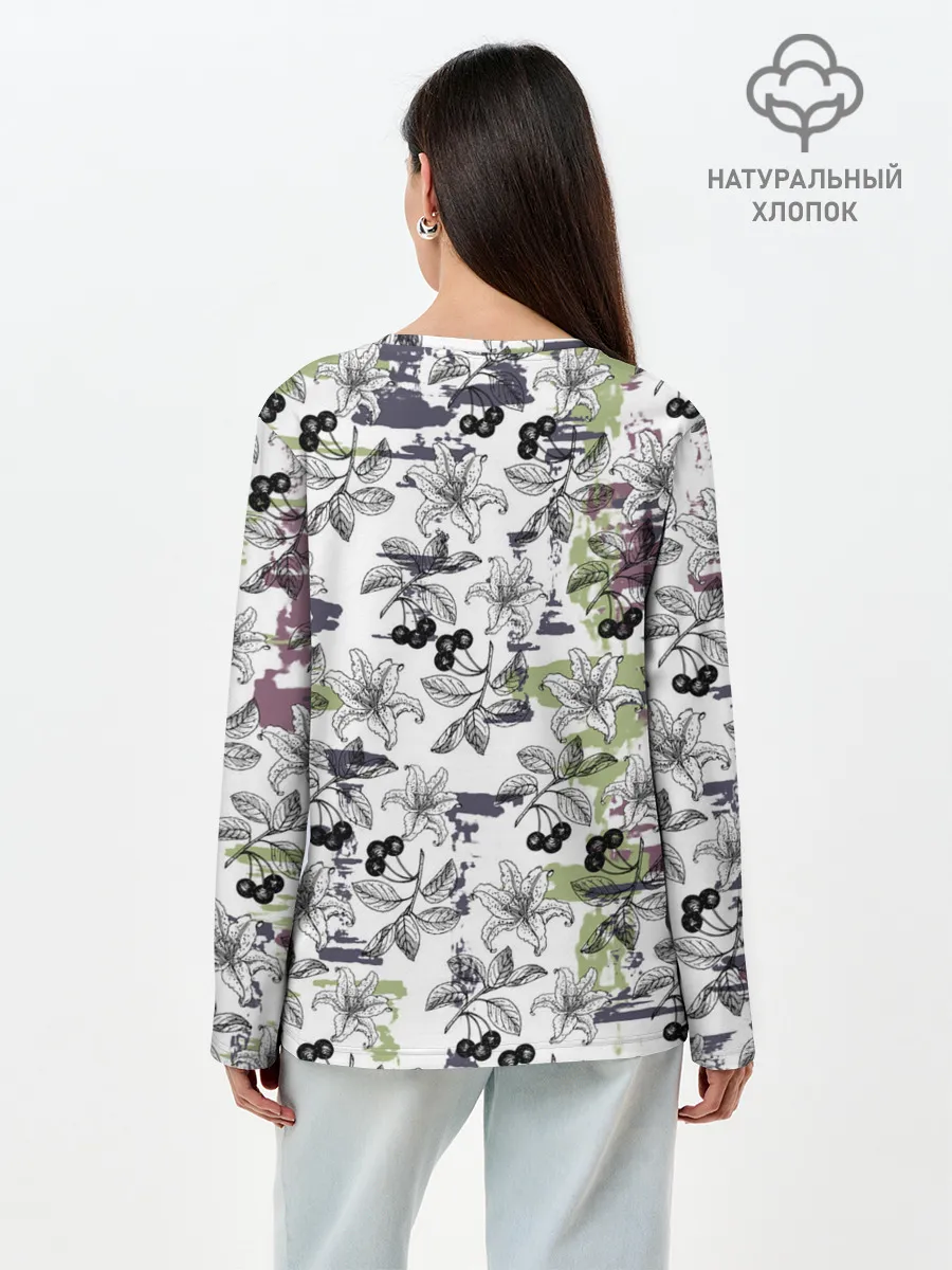 Лонгслив женский. Хлопок / Лилии