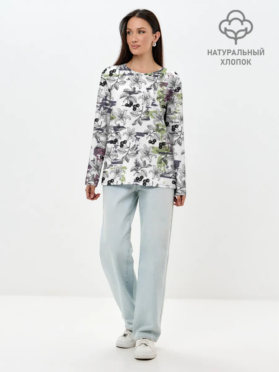 Лонгслив женский. Хлопок / Лилии