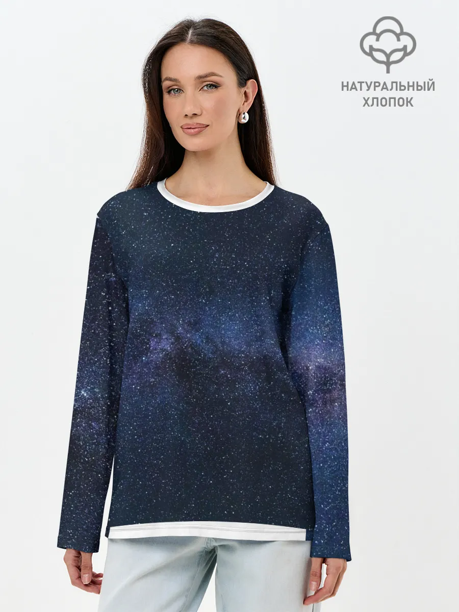 Лонгслив женский. Хлопок / звездное небо