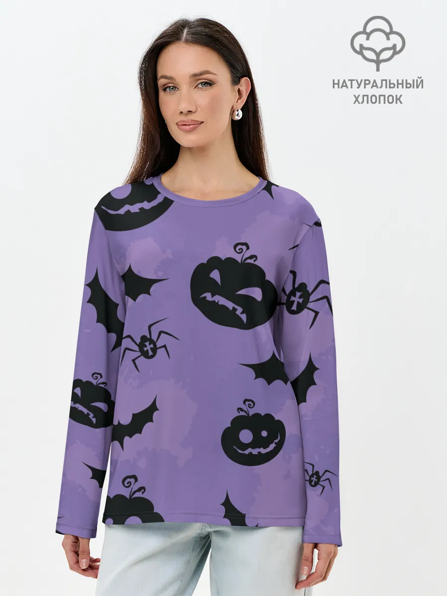 Лонгслив женский. Хлопок / Фиолетовый хэллоуин