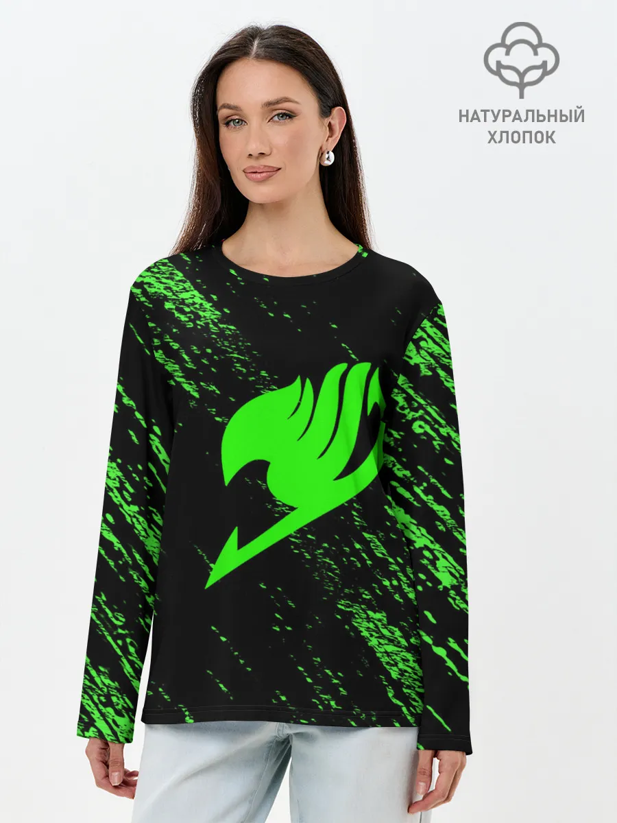 Лонгслив женский. Хлопок / Хвост Феи зеленая диагональ