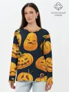 Лонгслив женский. Хлопок / Праздничные тыквы