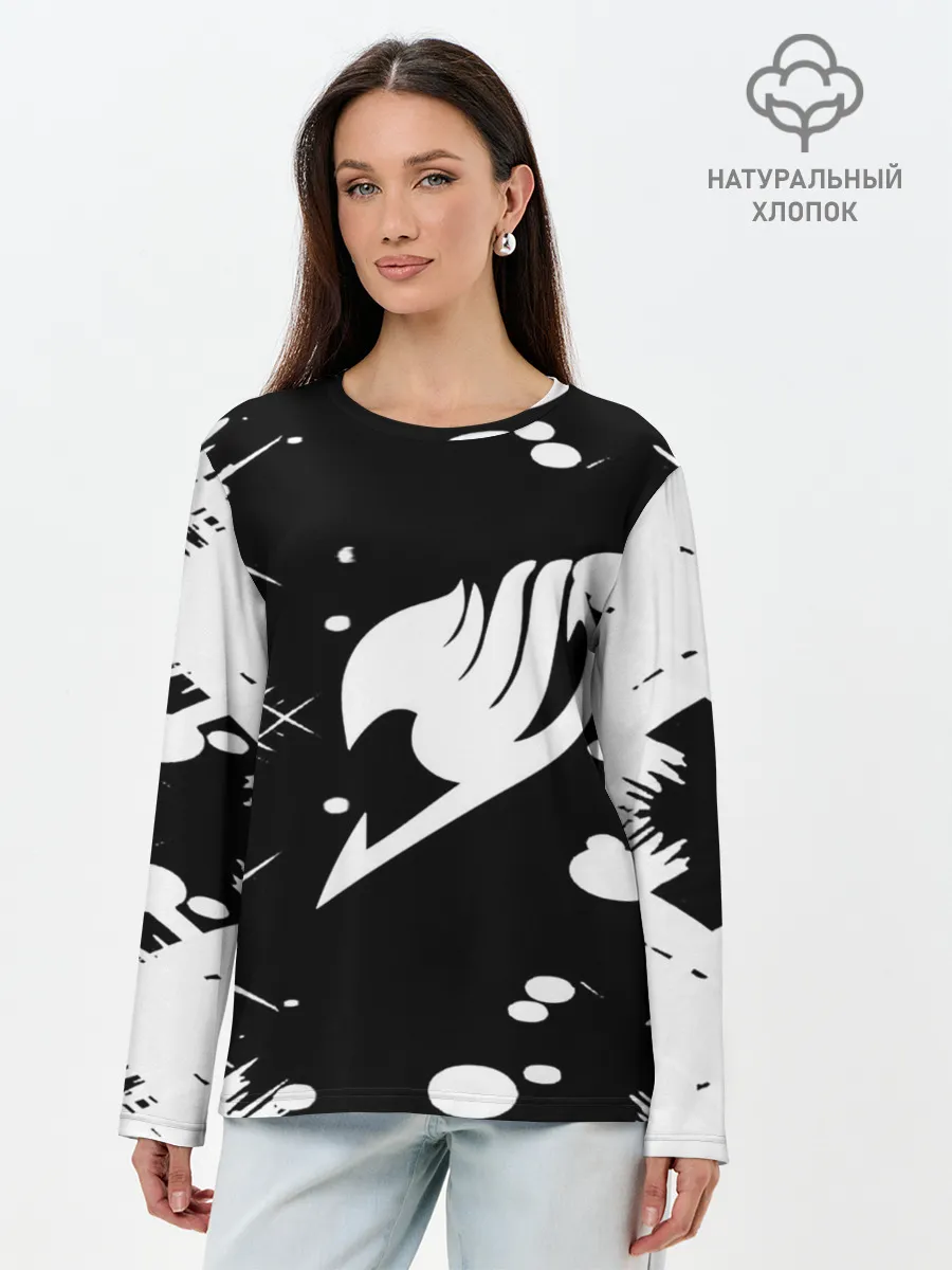 Лонгслив женский. Хлопок / Хвост Феи геометрия в чб