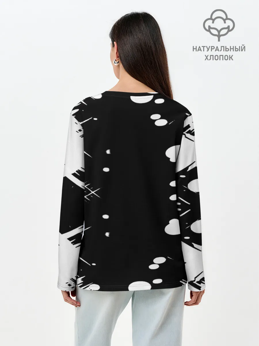 Лонгслив женский. Хлопок / Хвост Феи геометрия в чб