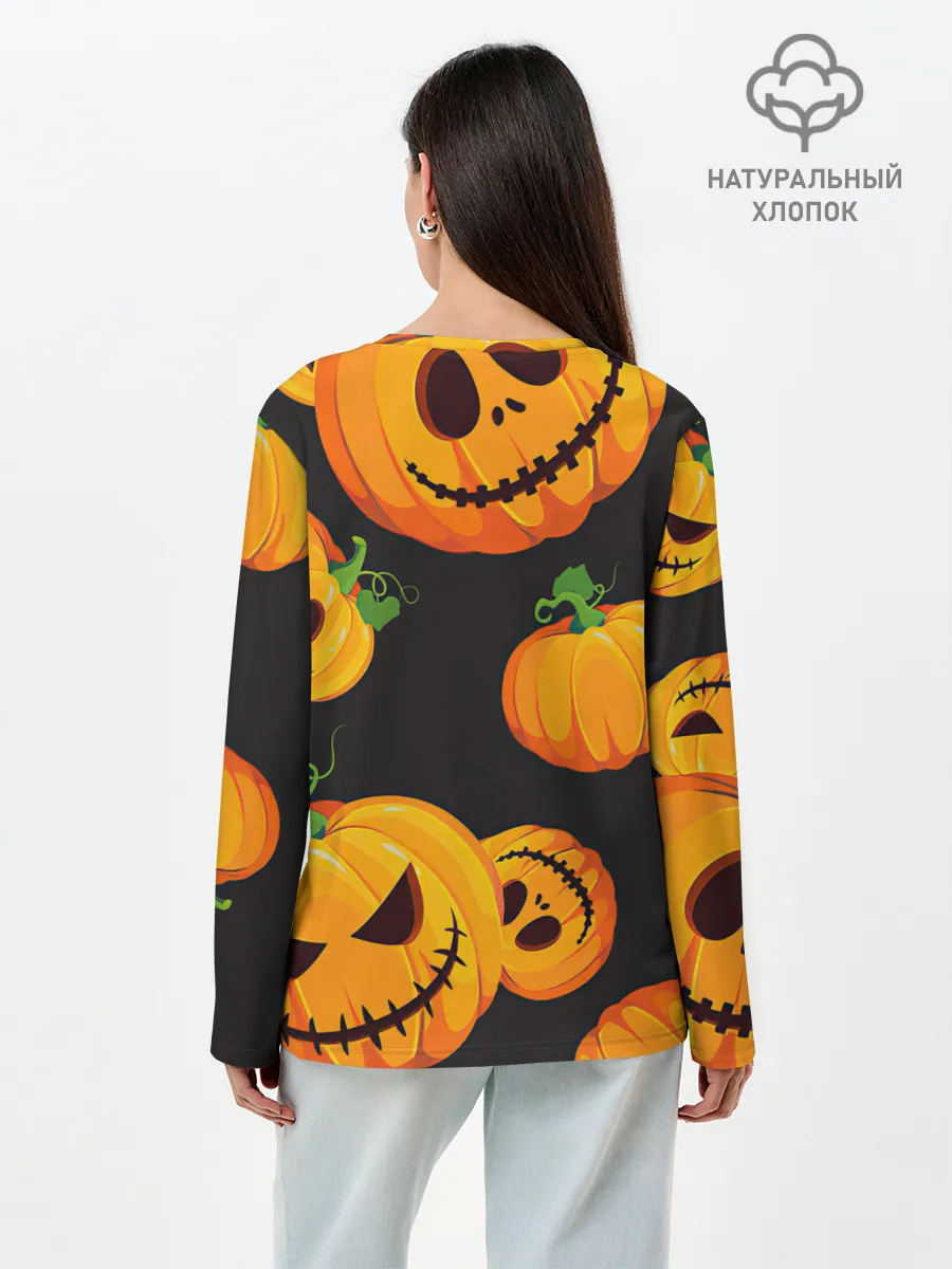Лонгслив женский. Хлопок / Весёлые тыквы